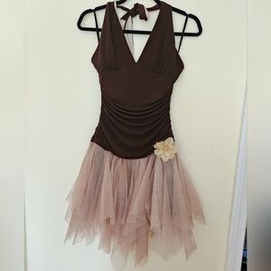 Y2K 90s Glitter Tulle Ruched Mini Halter Dress Whimsigoth Fairy Forest M